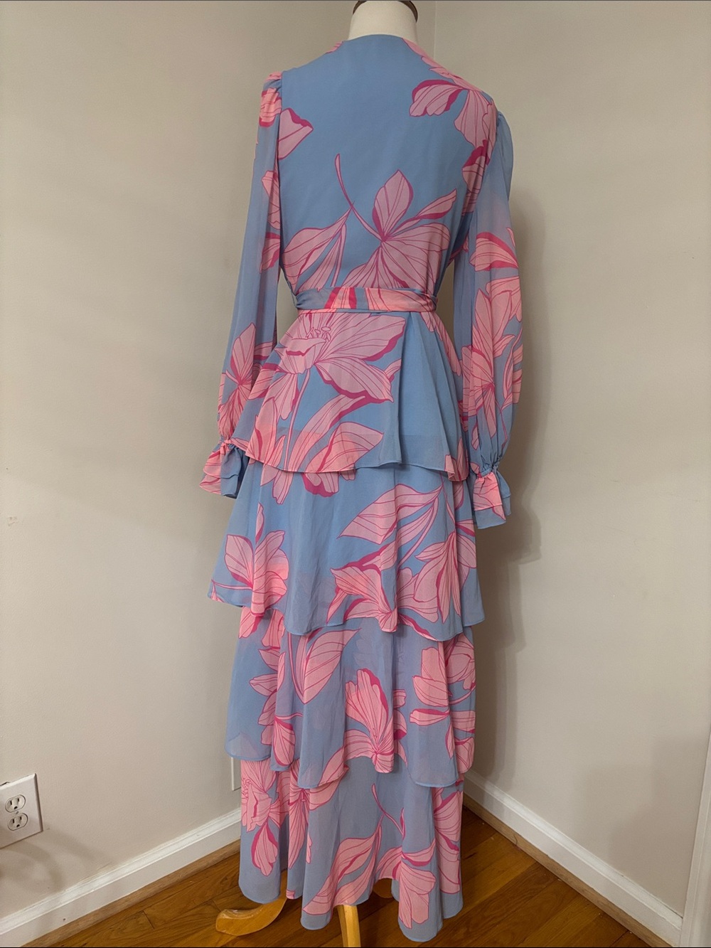 Hutch Blue and Pink Floral Wrap Maxi Dress S - Picture 2 of 6